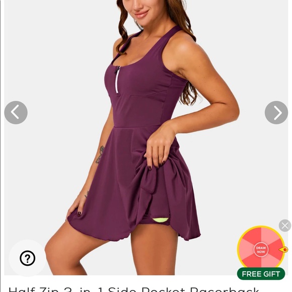 Halara- Half Zip 2-in-1 Side Pocket Racerback Tennis Dress- Plum Pink XS - Picture 5 of 5